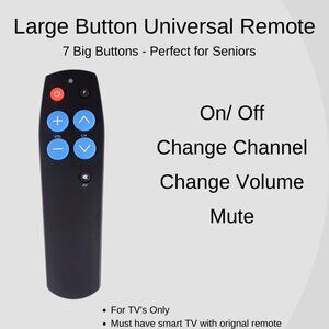 TV Remote Large Button, For Seniors or Toddlers, Smart TV's Only, 7 Buttons